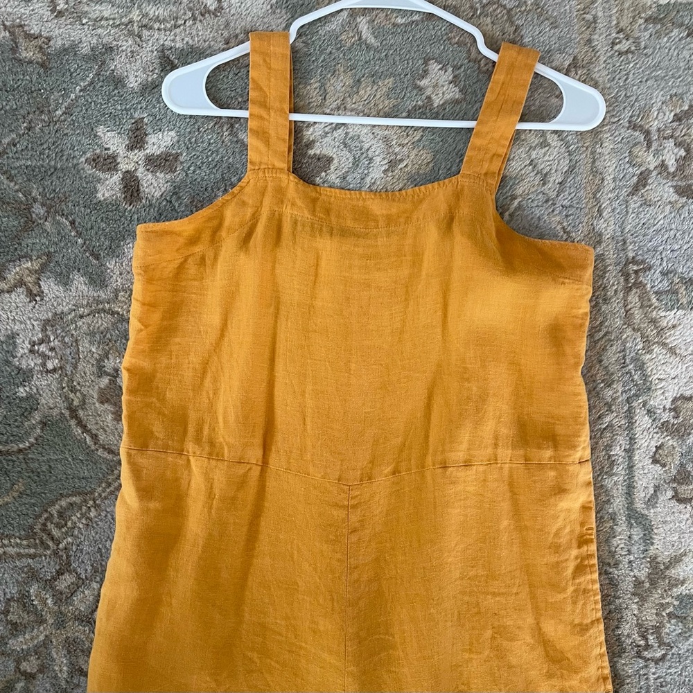 Everlane Square Neck Summer 100% Linen Crop Jumpsuit size 2 in Marigold yellow - Picture 3 of 8